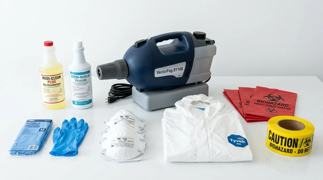 Professional biohazard remediation crew working in Providence